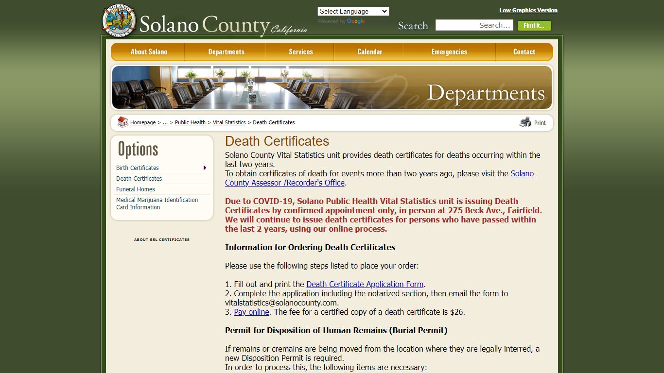 Solano County - Death Certificates