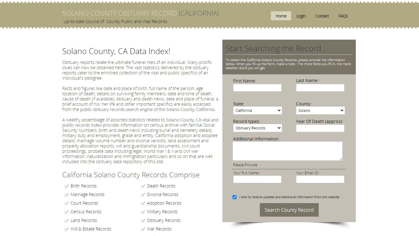 Solano County, California Obituary Death Notice Index