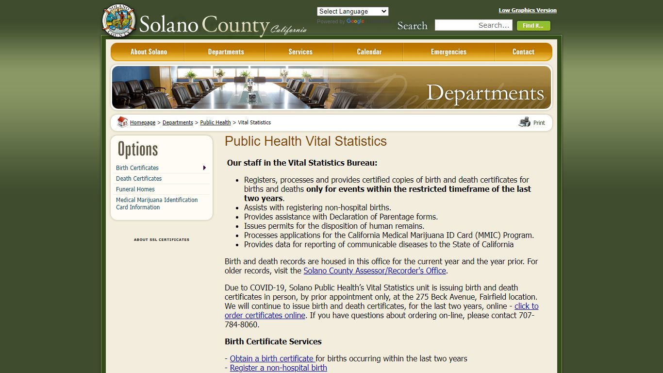 Solano County - Vital Statistics